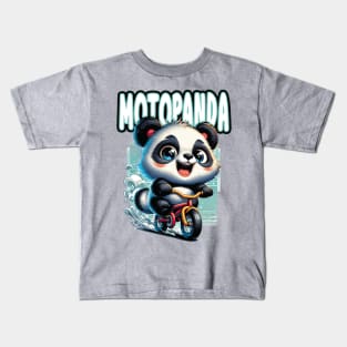 Meet MotoPanda - The Smiling Panda on Wheels Kids T-Shirt